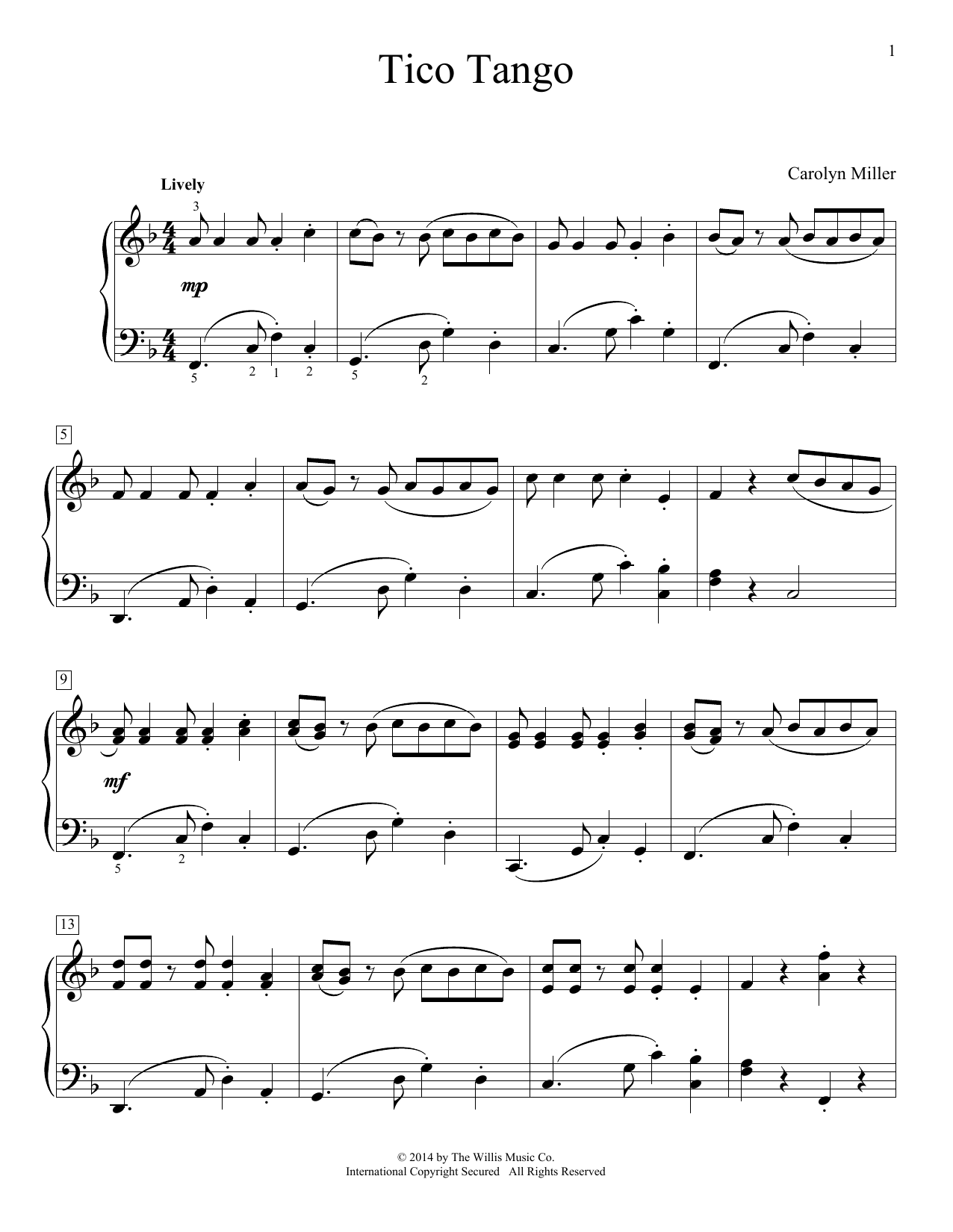 Carolyn Miller Tico Tango sheet music notes and chords. Download Printable PDF.