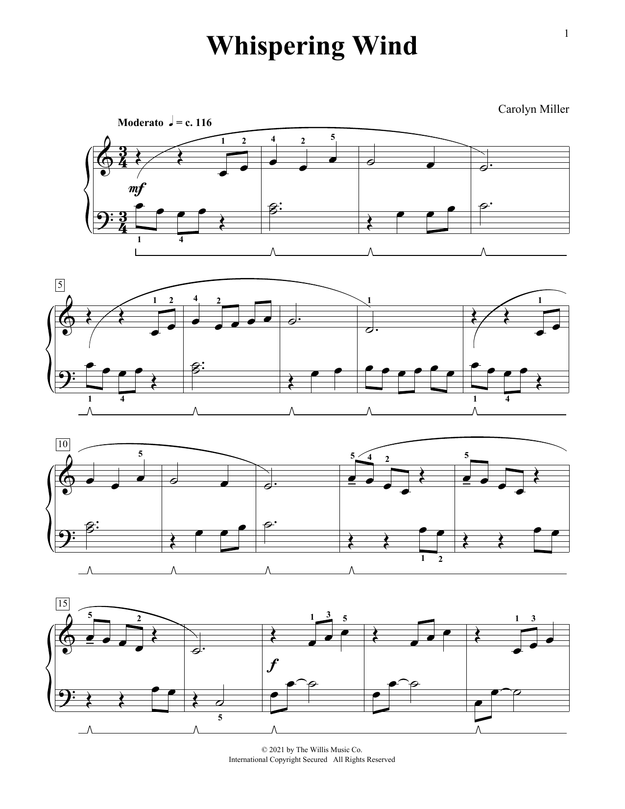 Carolyn Miller Whispering Wind sheet music notes and chords. Download Printable PDF.