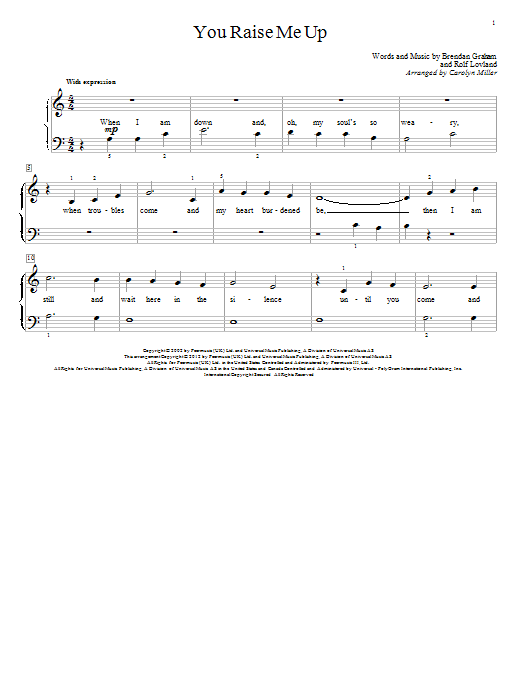 Learn to play Carolyn Miller You Raise Me Up sheet music for Educational Piano in minutes. Carolyn Miller You Raise Me Up sheet music notes and chords. Download Printable PDF.