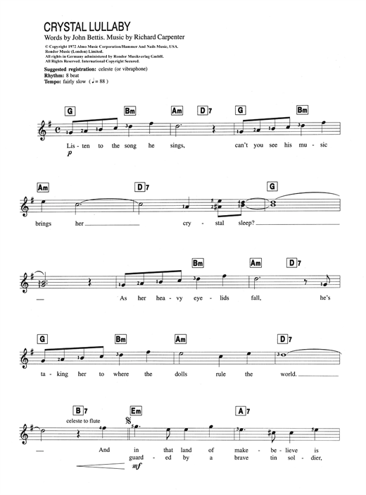 Carpenters Crystal Lullaby sheet music notes and chords. Download Printable PDF.