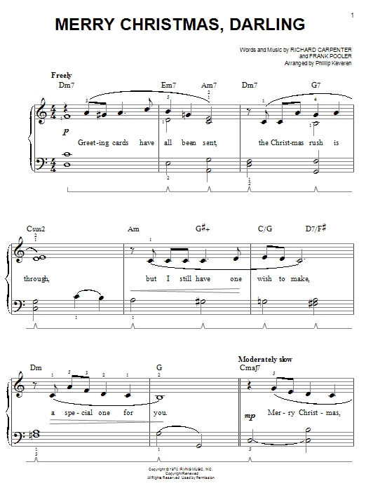 Carpenters Merry Christmas, Darling sheet music notes and chords. Download Printable PDF.