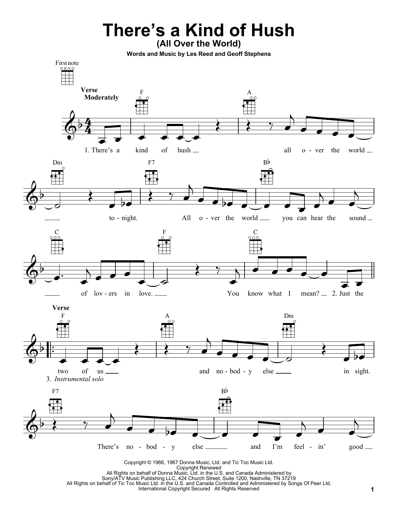 Carpenters There's A Kind Of Hush (All Over The World) sheet music notes and chords. Download Printable PDF.