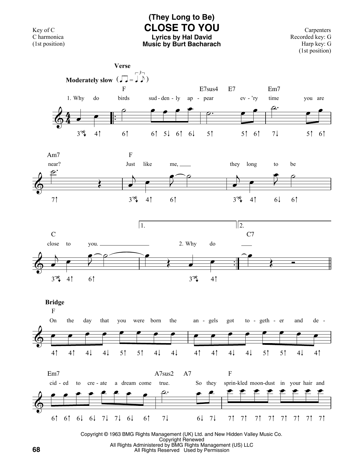 Carpenters (They Long To Be) Close To You sheet music notes and chords. Download Printable PDF.