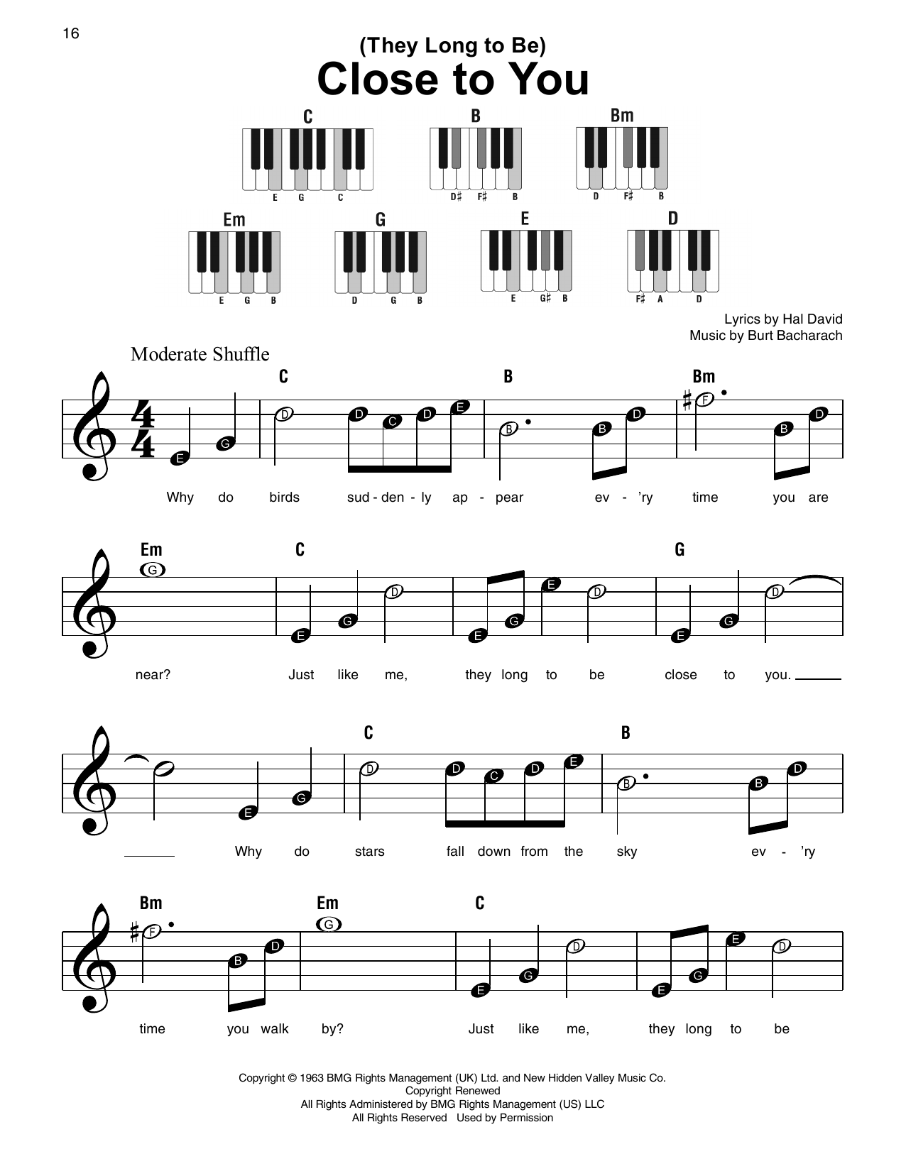 Carpenters (They Long To Be) Close To You sheet music notes and chords. Download Printable PDF.