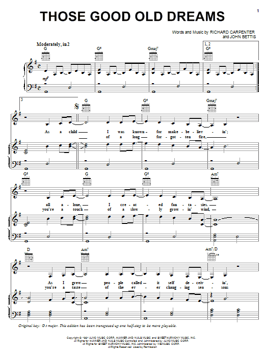 Learn to play Carpenters Those Good Old Dreams sheet music for Piano, Vocal & Guitar (Right-Hand Melody) in minutes. Carpenters Those Good Old Dreams sheet music notes and chords