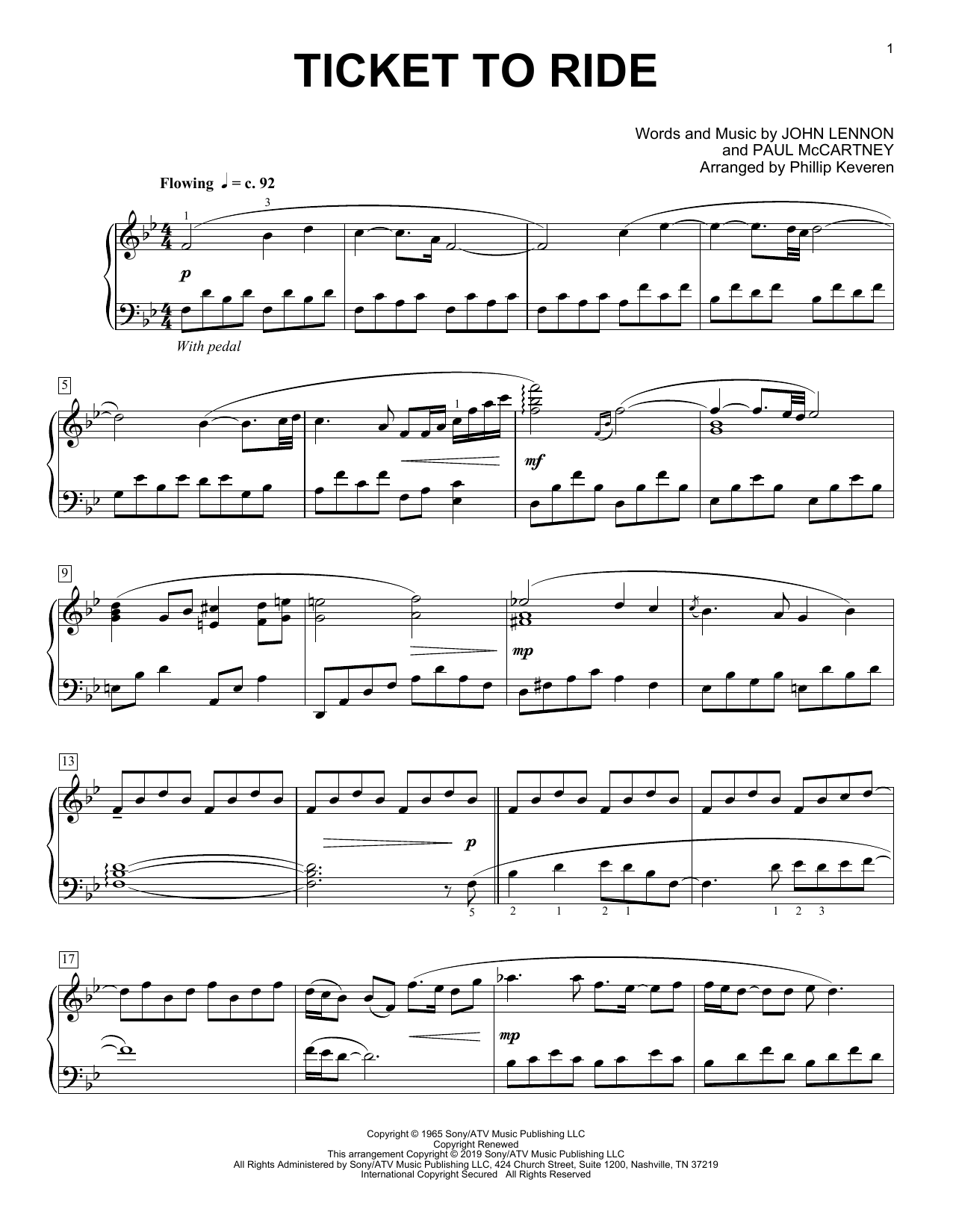 Learn to play Carpenters Ticket To Ride (arr. Phillip Keveren) sheet music for Piano Solo in minutes. Carpenters Ticket To Ride (arr. Phillip Keveren) sheet music notes and chords. Download Printable PDF.