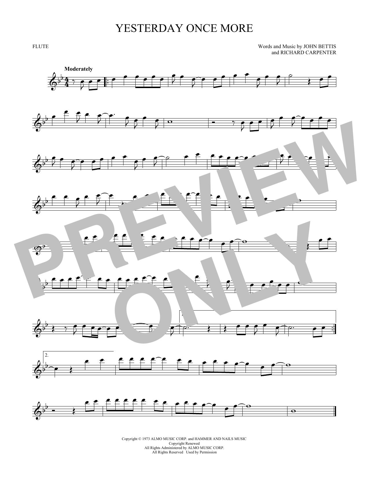Carpenters Yesterday Once More sheet music notes and chords. Download Printable PDF.