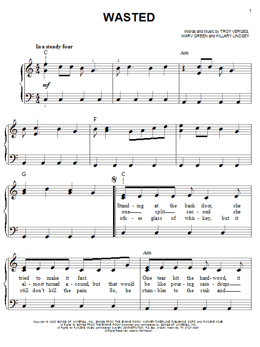 Carrie Underwood Wasted sheet music notes and chords. Download Printable PDF.