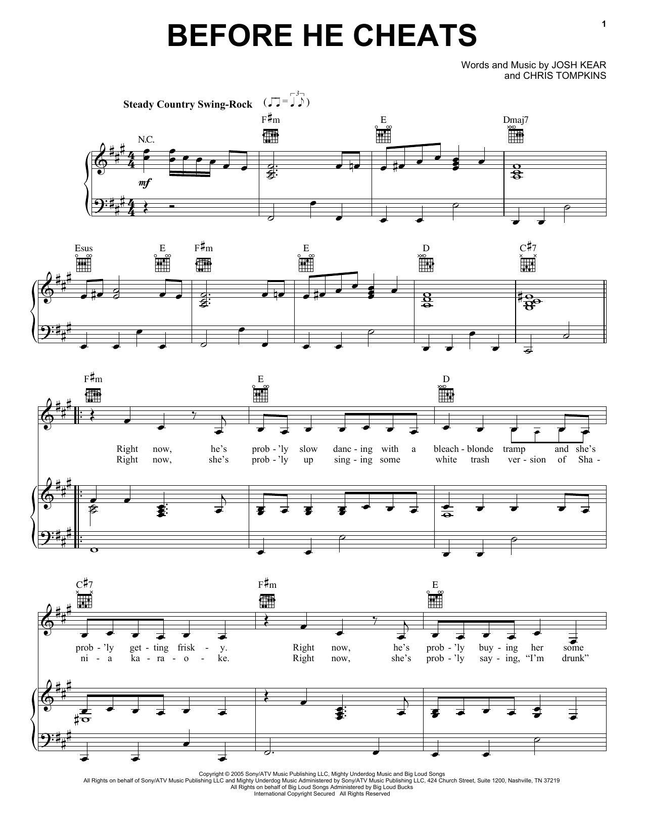 Carrie Underwood Before He Cheats sheet music notes and chords. Download Printable PDF.