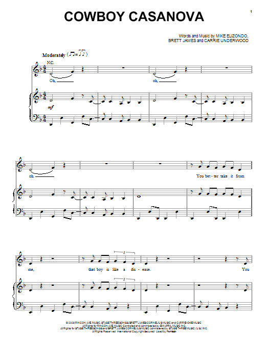 Carrie Underwood Cowboy Casanova Sheet Music Pdf Notes Chords Pop Score Piano Vocal Guitar Right Hand Melody Download Printable Sku 72285