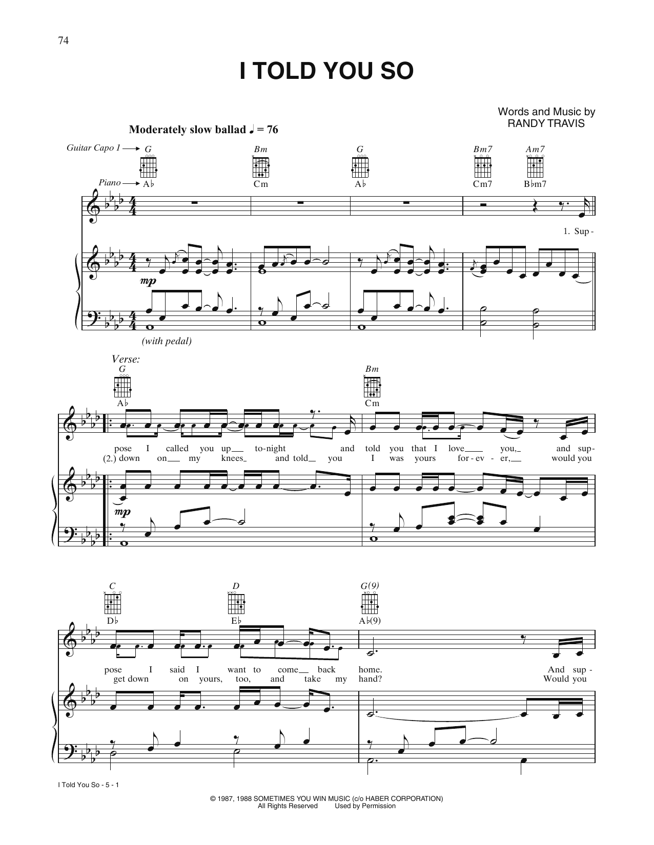 Carrie Underwood I Told You So Sheet Music & Chords | Printable Piano 