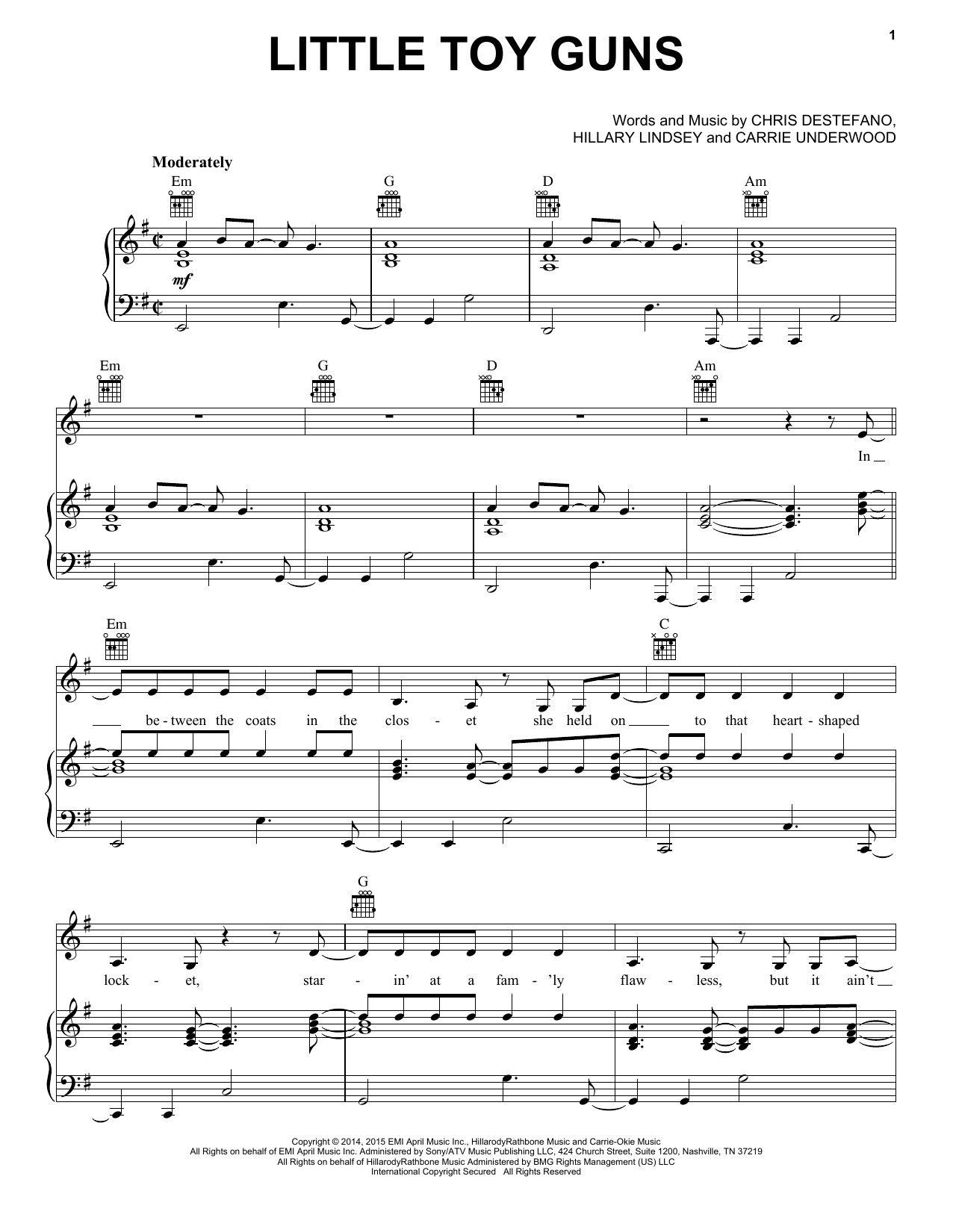 Learn to play Carrie Underwood Little Toy Guns sheet music for Piano, Vocal & Guitar (Right-Hand Melody) in minutes. Carrie Underwood Little Toy Guns sheet music notes and chords. Download Printable PDF.
