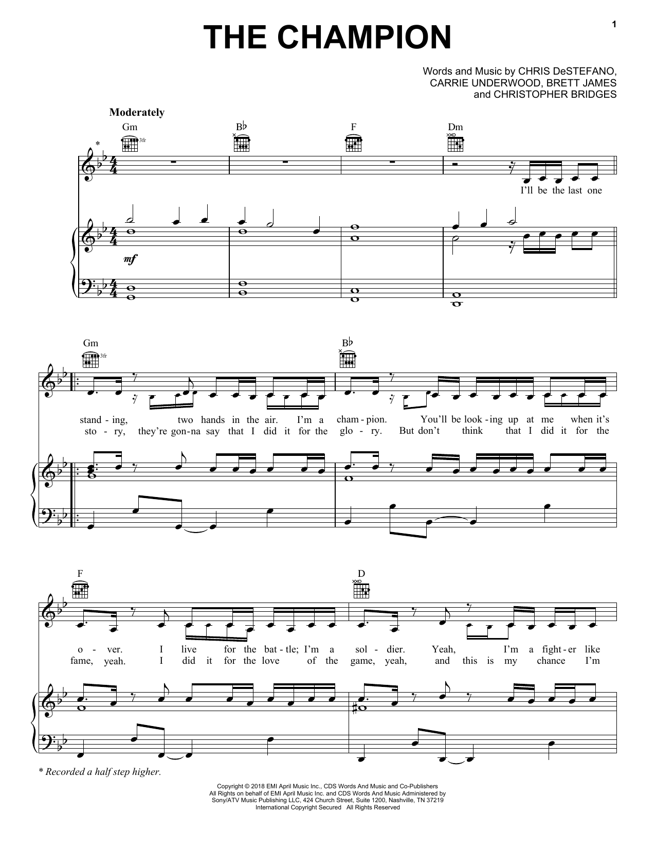 Beregning marked dato Carrie Underwood "The Champion (feat. Ludacris)" Sheet Music PDF Notes,  Chords | Pop Score Piano, Vocal & Guitar (Right-Hand Melody) Download  Printable. SKU: 199861