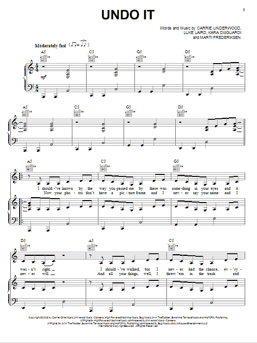 Carrie Underwood Undo It sheet music notes and chords. Download Printable PDF.