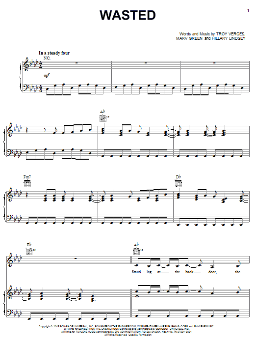 Learn to play Carrie Underwood Wasted sheet music for Easy Guitar Tab in minutes. Carrie Underwood Wasted sheet music notes and chords. Download Printable PDF.