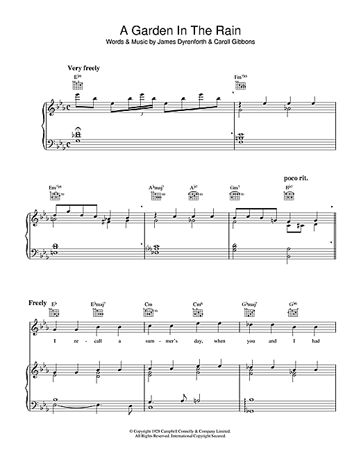 Learn to play Carroll Gibbons A Garden In The Rain sheet music for Lead Sheet / Fake Book in minutes. Price: 5.9900$ Carroll Gibbons A Garden In The Rain sheet music notes and chords arranged for Lead Sheet / Fake Book