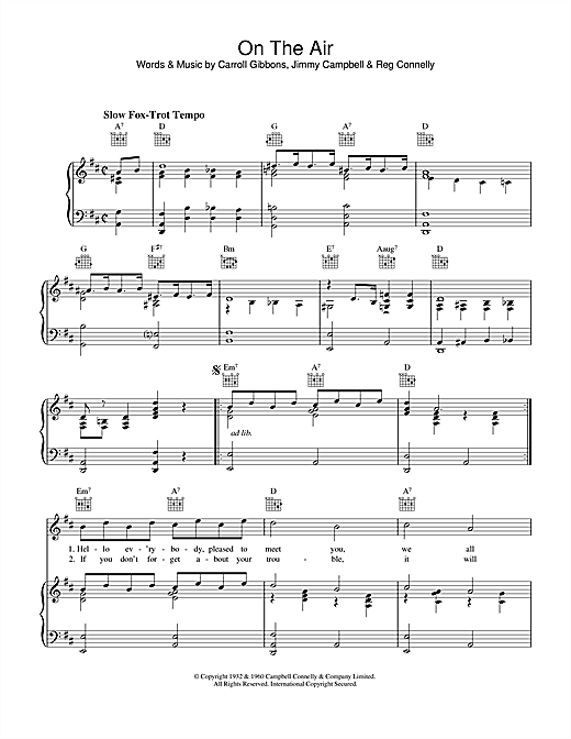 Learn to play Carroll Gibbons On The Air sheet music for Piano, Vocal & Guitar (Right-Hand Melody) in minutes. Carroll Gibbons On The Air sheet music notes and chords. Download Printable PDF.