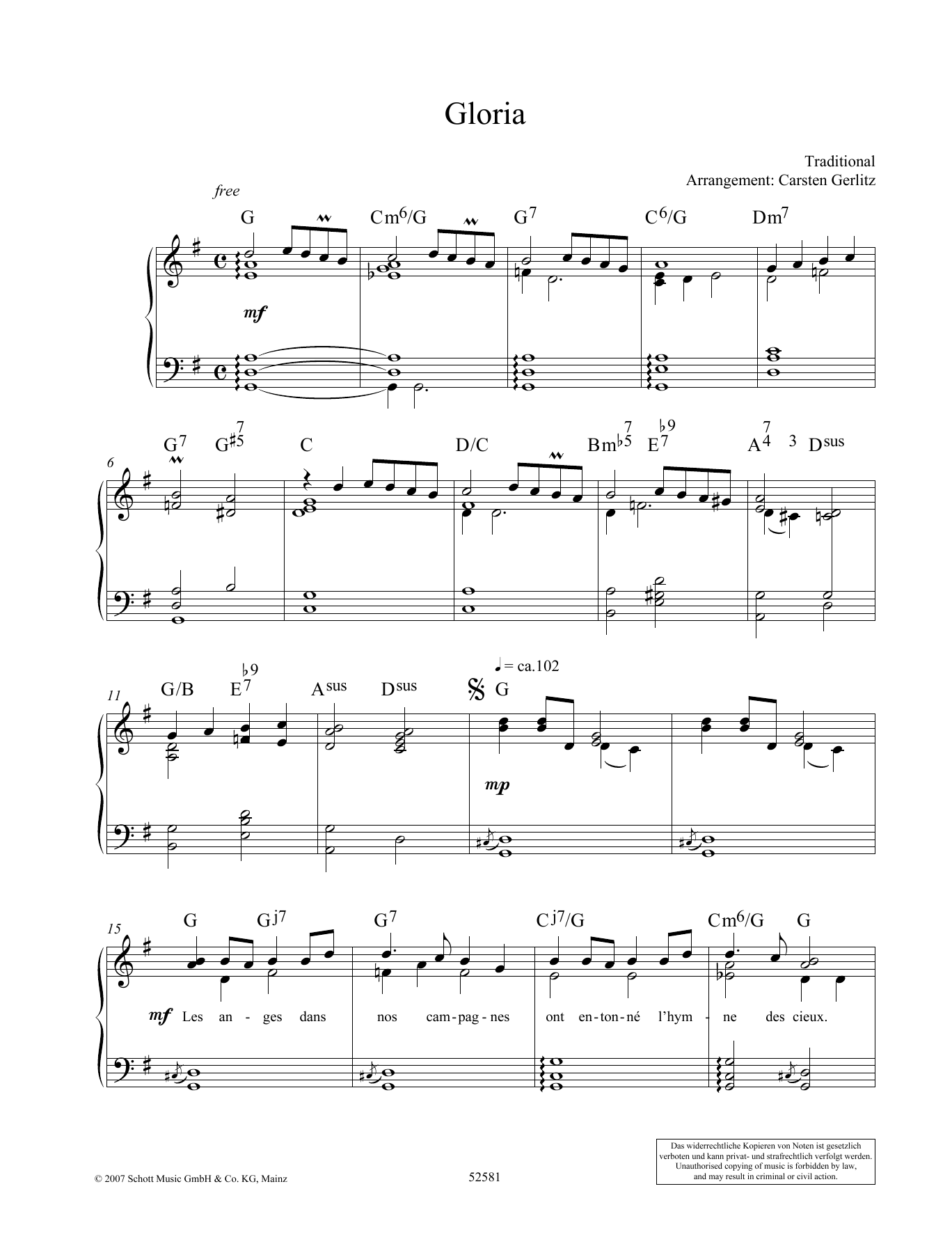 Carsten Gerlitz Gloria sheet music notes and chords. Download Printable PDF.