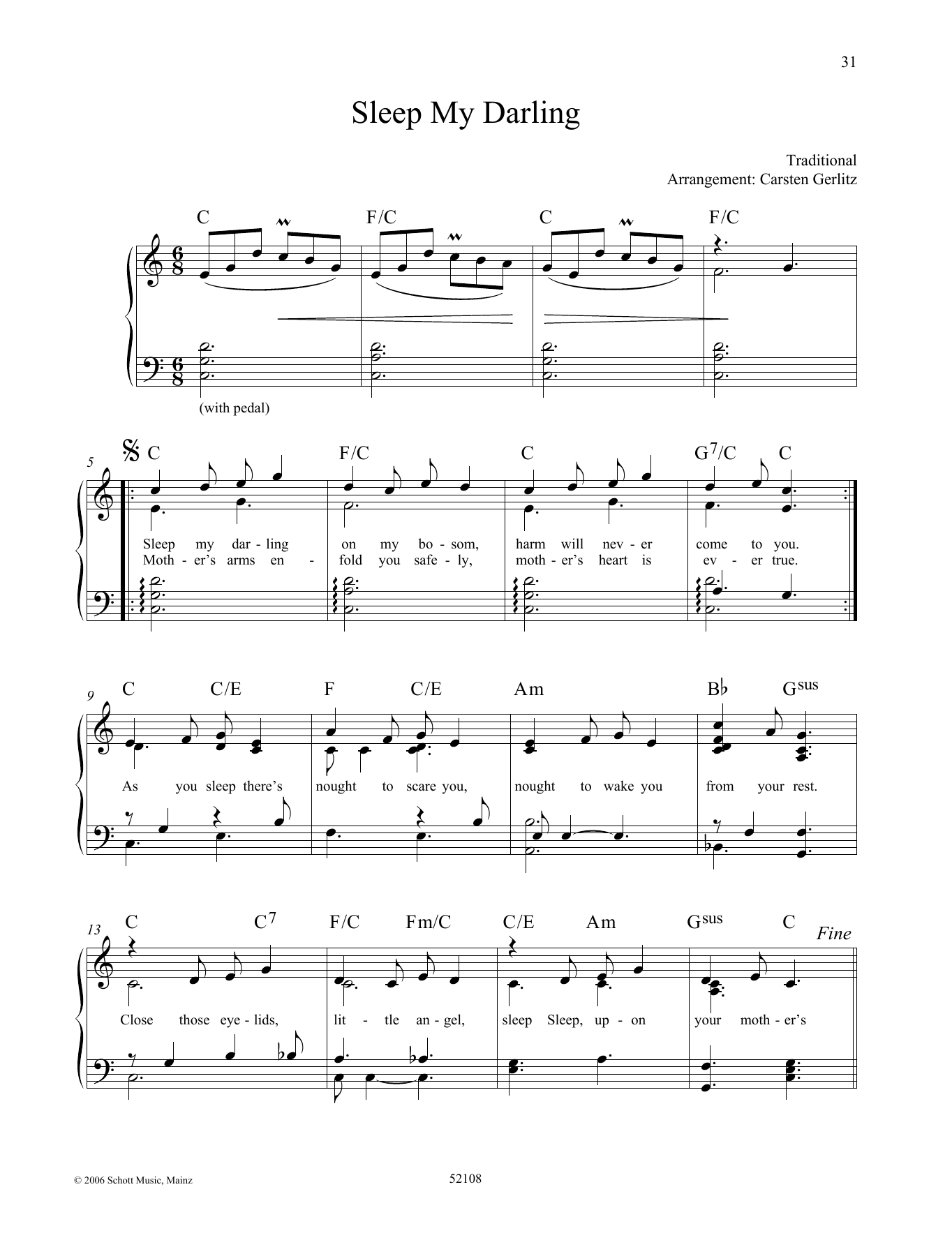 Carsten Gerlitz Sleep My Darling sheet music notes and chords. Download Printable PDF.