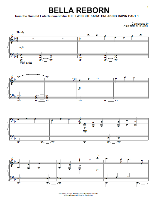 Learn to play Carter Burwell Bella Reborn sheet music for Piano Solo in minutes. Carter Burwell Bella Reborn sheet music notes and chords. Download Printable PDF.