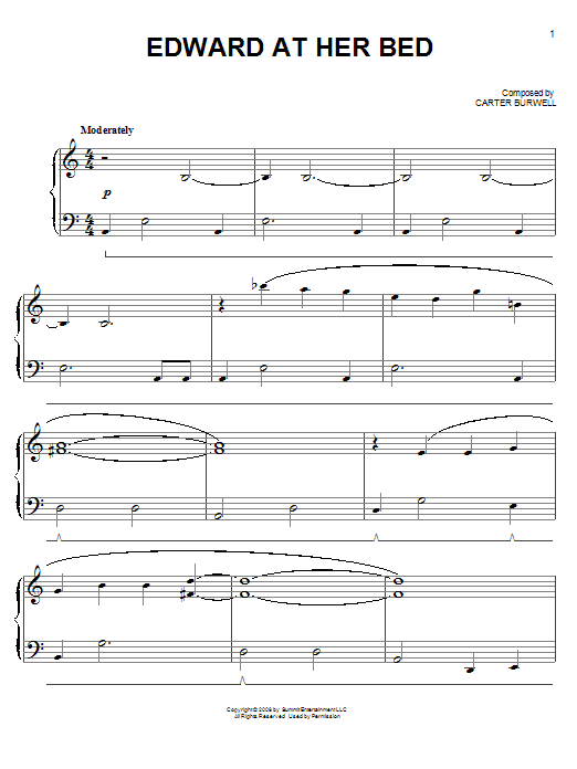 Learn to play Carter Burwell Edward At Her Bed sheet music for Big Note Piano in minutes. Price: 6.9900$ Carter Burwell Edward At Her Bed sheet music notes and chords arranged for Big Note Piano