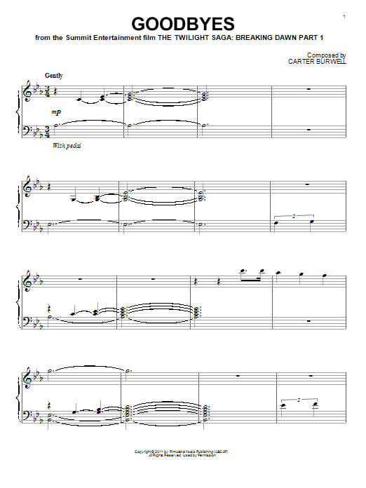 Carter Burwell Goodbyes sheet music notes and chords. Download Printable PDF.