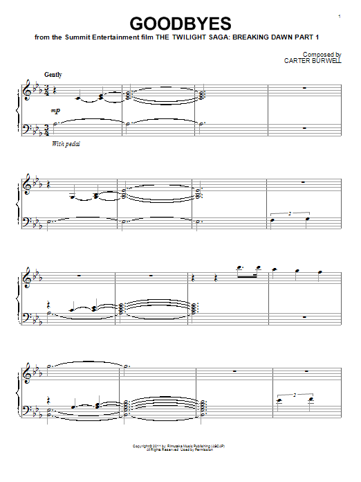 Learn to play Carter Burwell Goodbyes sheet music for Piano Solo in minutes. Carter Burwell Goodbyes sheet music notes and chords. Download Printable PDF.