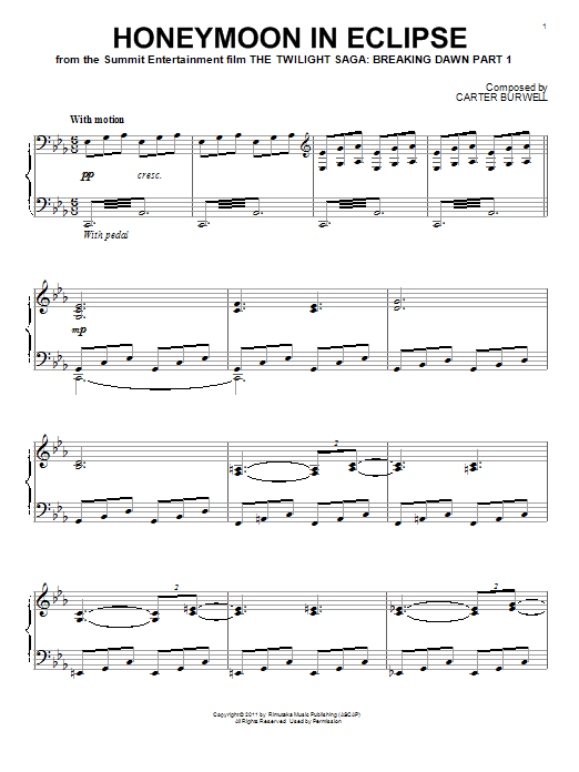 Carter Burwell Honeymoon In Eclipse sheet music notes and chords. Download Printable PDF.