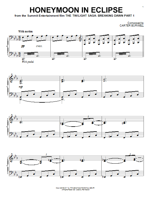 Learn to play Carter Burwell Honeymoon In Eclipse sheet music for Piano Solo in minutes. Carter Burwell Honeymoon In Eclipse sheet music notes and chords. Download Printable PDF.