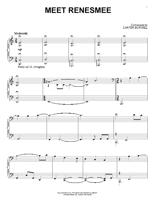 Carter Burwell Meet Renesmee sheet music notes and chords. Download Printable PDF.