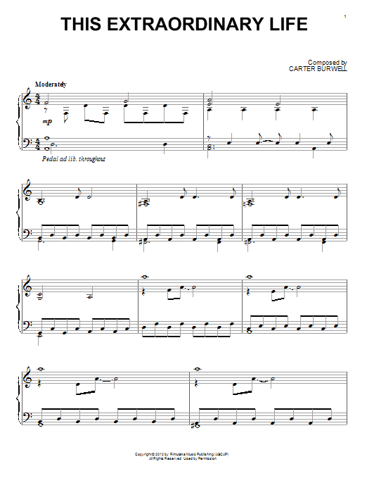 Learn to play Carter Burwell This Extraordinary Life sheet music for Piano Solo in minutes. Carter Burwell This Extraordinary Life sheet music notes and chords. Download Printable PDF.