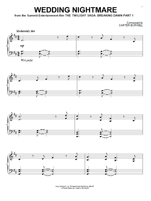 Carter Burwell Wedding Nightmare sheet music notes and chords. Download Printable PDF.