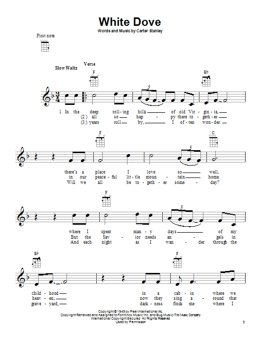 Carter Stanley White Dove sheet music notes and chords. Download Printable PDF.