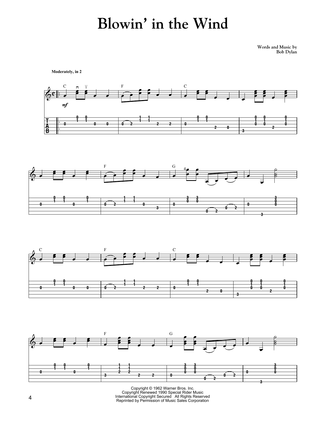 Carter Style Guitar Blowin In The Wind Sheet Music Pdf Notes Chords Rock Score Guitar Tab Download Printable Sku 157595