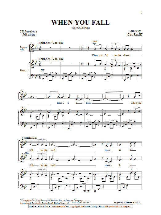 Cary Ratcliff When You Fall sheet music notes and chords. Download Printable PDF.