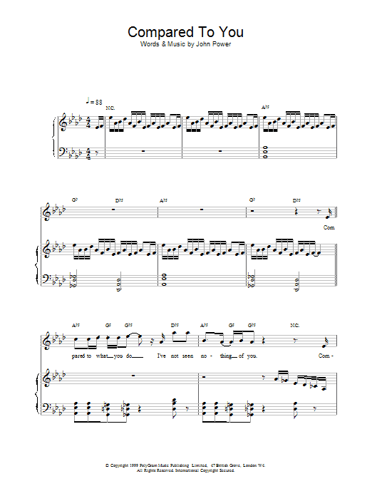 Cast Compared To You sheet music for Piano, Vocal & Guitar (Right-Hand Melody) in minutes. Price: 7.8900$ Cast Compared To You sheet music notes and chords. Download Printable PDF.