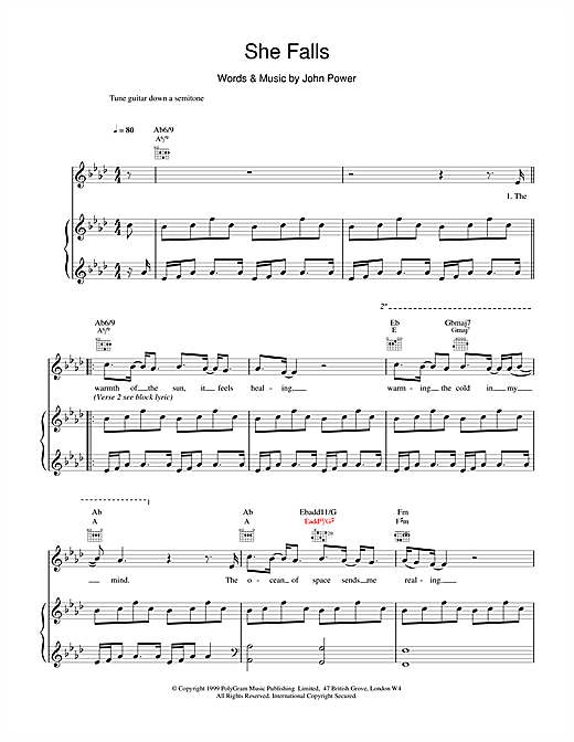 Cast She Falls sheet music notes and chords. Download Printable PDF.