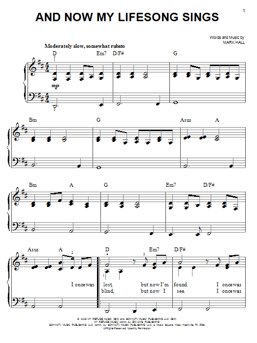 Casting Crowns And Now My Lifesong Sings sheet music notes and chords arranged for Easy Piano