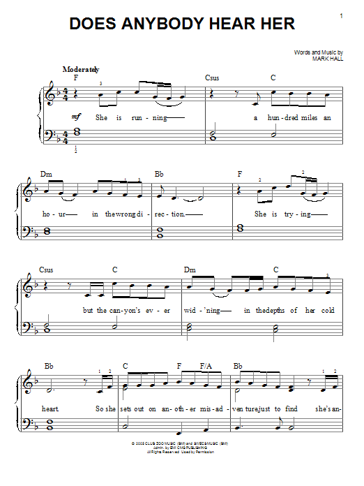 Casting Crowns Does Anybody Hear Her sheet music notes and chords. Download Printable PDF.