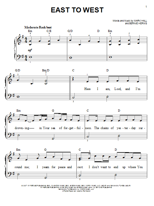 Casting Crowns East To West sheet music notes and chords arranged for Easy Piano