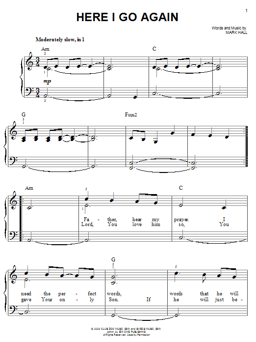 Casting Crowns Here I Go Again sheet music notes and chords. Download Printable PDF.