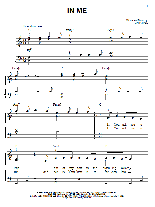 Casting Crowns In Me sheet music notes and chords. Download Printable PDF.