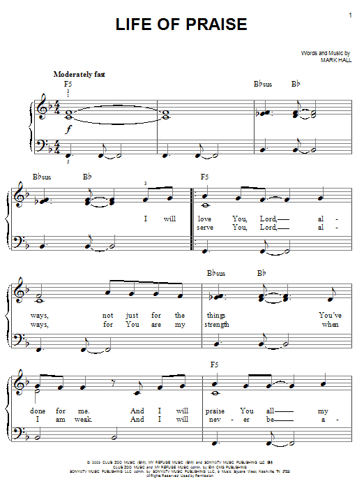 Casting Crowns Life Of Praise sheet music notes and chords. Download Printable PDF.