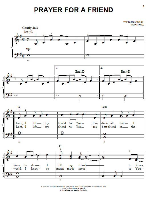 Casting Crowns Prayer For A Friend sheet music notes and chords. Download Printable PDF.