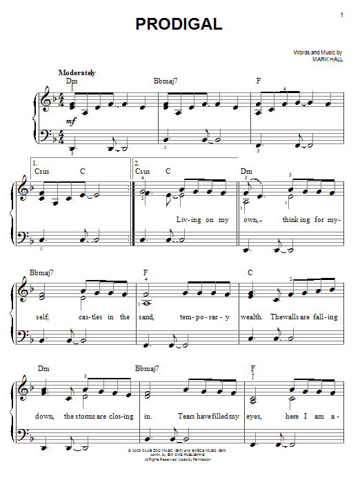 Casting Crowns Prodigal sheet music notes and chords. Download Printable PDF.