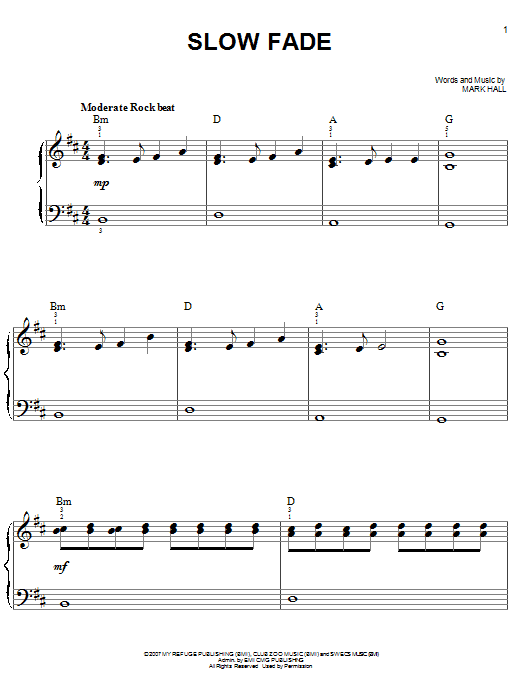 Casting Crowns Slow Fade sheet music notes and chords. Download Printable PDF.