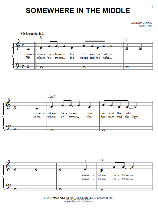 Casting Crowns Somewhere In The Middle sheet music notes and chords. Download Printable PDF.