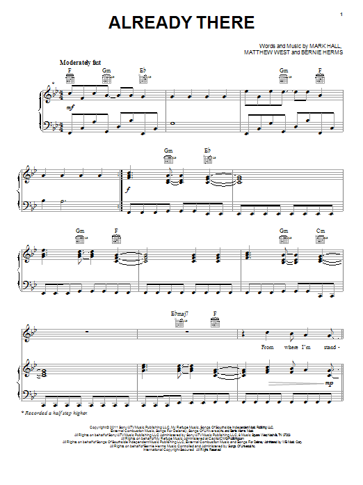 Casting Crowns Already There sheet music notes and chords. Download Printable PDF.