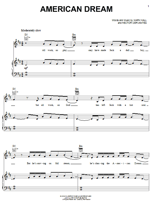 Learn to play Casting Crowns American Dream sheet music for Piano, Vocal & Guitar (Right-Hand Melody) in minutes. Casting Crowns American Dream sheet music notes and chords. Download Printable PDF.