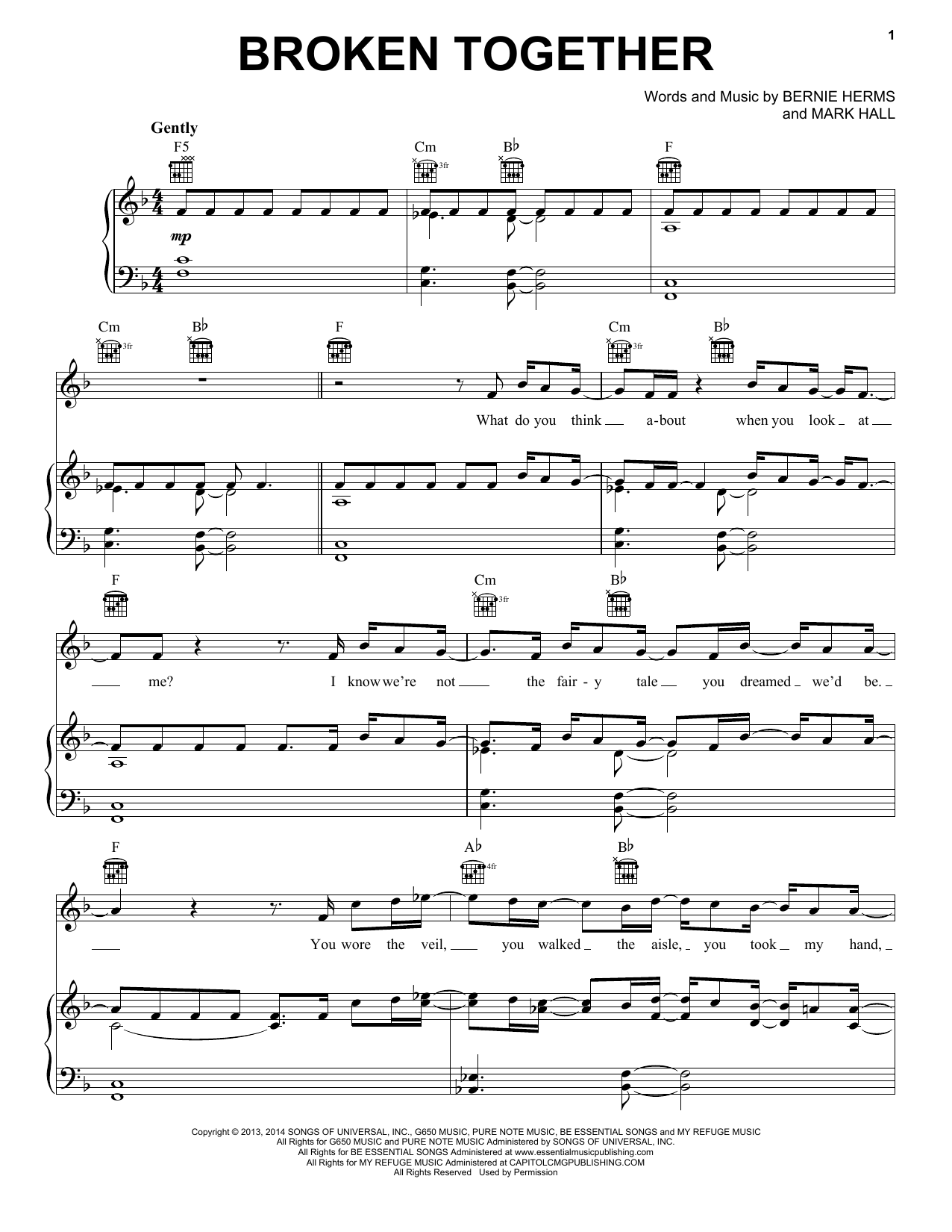 Casting Crowns Broken Together sheet music notes and chords. Download Printable PDF.